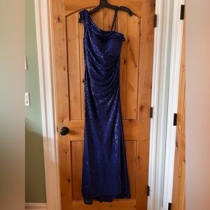 La Femme One-Shoulder Sequin Gown NWT